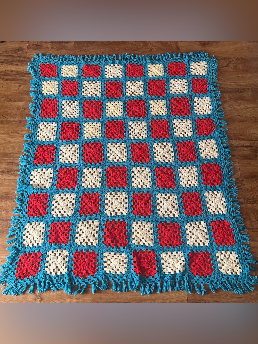 Vintage Handmade Granny Square Crochet Blanket Boho Afghan